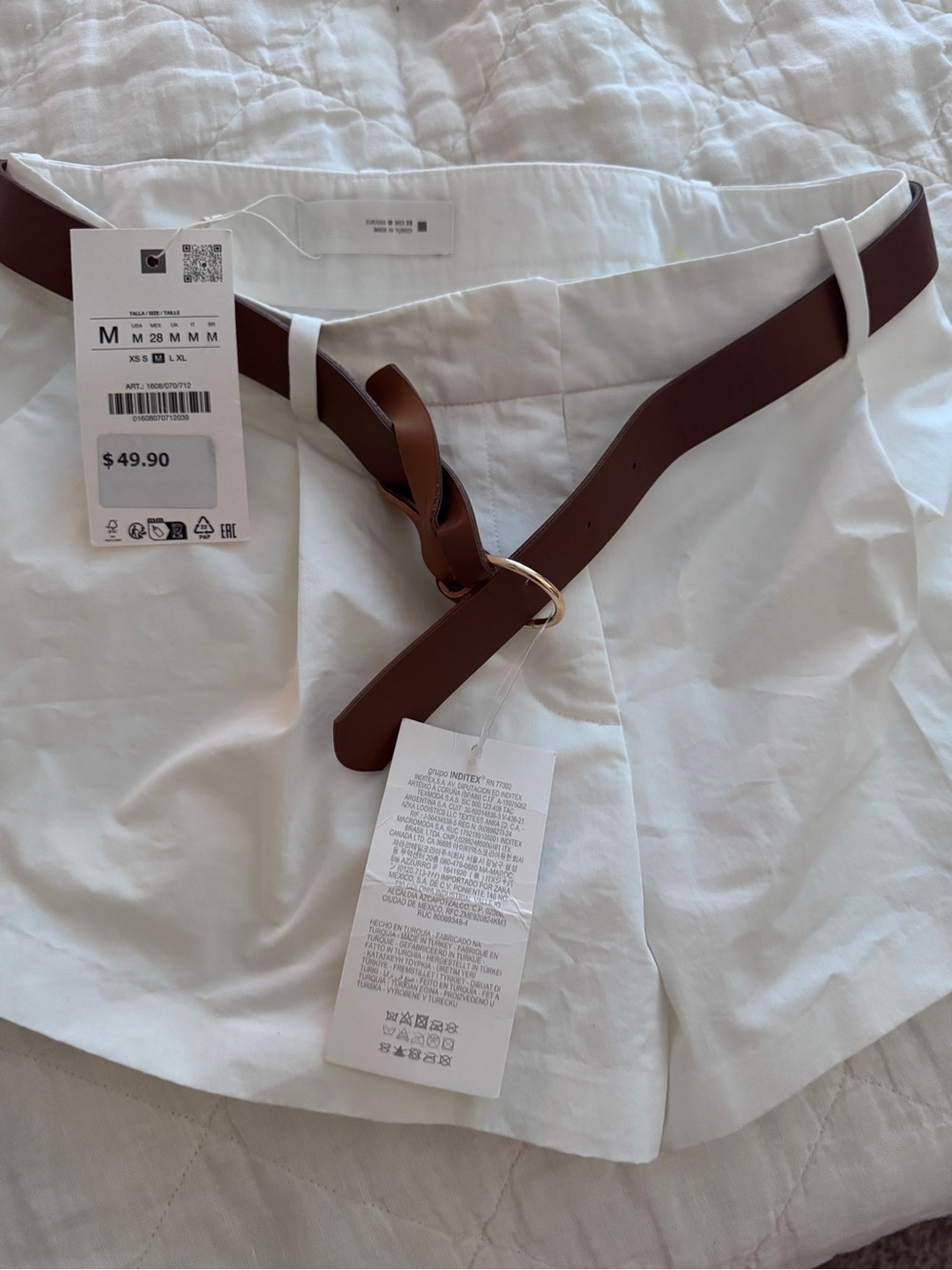 Zara Women’s White Shorts with Brown Belt